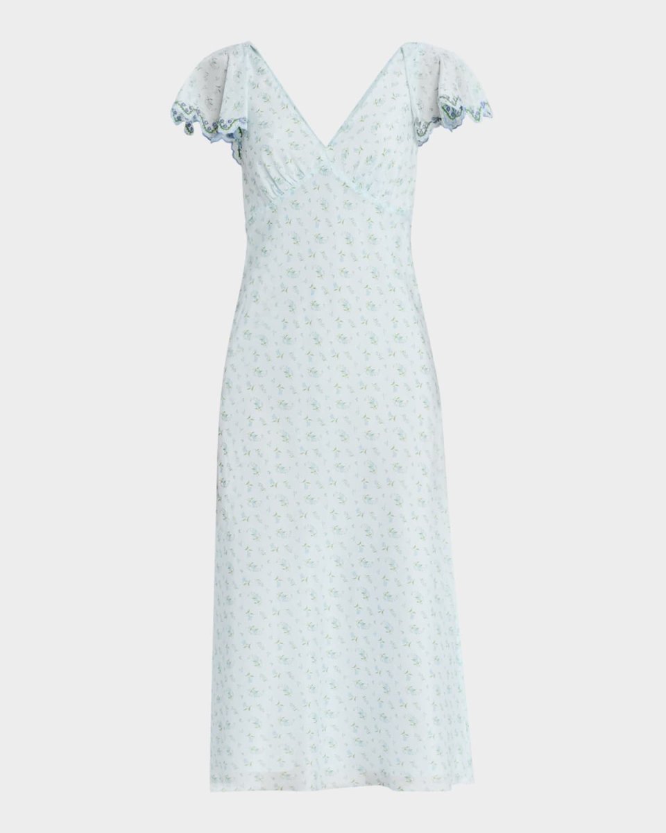 Mia Floral Flutter-Sleeve Midi Dress